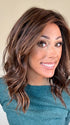 Nichole Corbett @nicholealee wearing COREY by ENVY in color AMARETTO CREAM | Dark Brown roots with overall Medium Brown base with Honey Blonde highlights