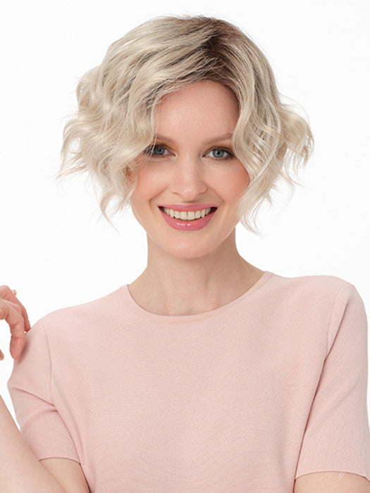 DONNA by ENVY in color SILKY BEIGE | Light Platinum Blonde with Dark Brown Roots
