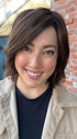 Jen Brown @being_mrs_brown wearing ESPRIT by ELLEN WILLE in color DARK-CHOCOLATE-ROOTED 6.30.4 | Dark Brown Base with Light Reddish Brown Highlights with Dark Roots