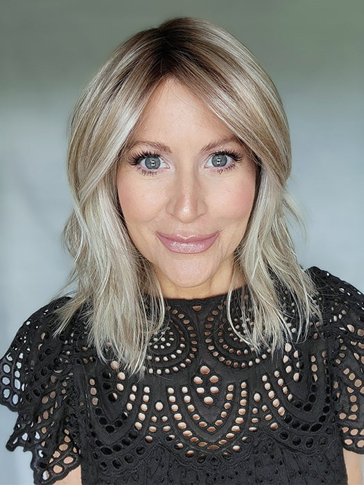 Natalie Gray @vanish.into.thin.hair wearing FLOW by ELLEN WILLE in color PEARL BLONDE ROOTED | Pearl Platinum and Lightest Ash Blonde with Medium Ash Blonde Blend and Shaded Roots