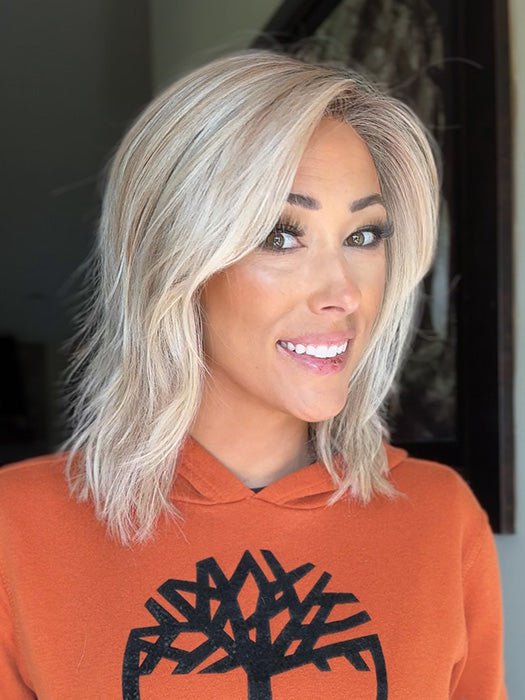 Nichole Corbett @nicholealee wearing FLOW by ELLEN WILLE in color PEARL BLONDE ROOTED | Pearl Platinum and Lightest Ash Blonde with Medium Ash Blonde Blend and Shaded Roots
