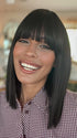 Model is wearing FRINGE EFFECT by HAIRDO in color R2 EBONY | Black