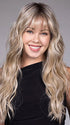 Model is wearing GAIA in BUTTER BEER R | Dark Brown Base and Root that transitions smoothly into a buttery blonde, infused with creamy honey and toffee tones