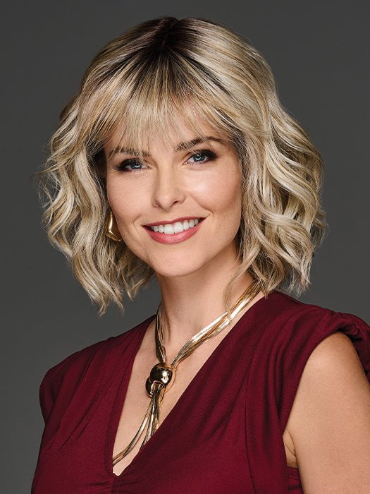 Model wearing CONQUER THE WAVES in GF19-23SS BISCUIT | Light Ash Blonde Evenly Blended with Cool Platinum Blonde with Dark Roots