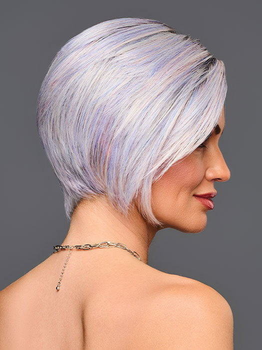 Model is wearing DARE TO DREAM by GABOR in color GF39-61SS SS BLUE VIOLET |  Blue Violet mixed with Silver Gray shaded with Dark Brown