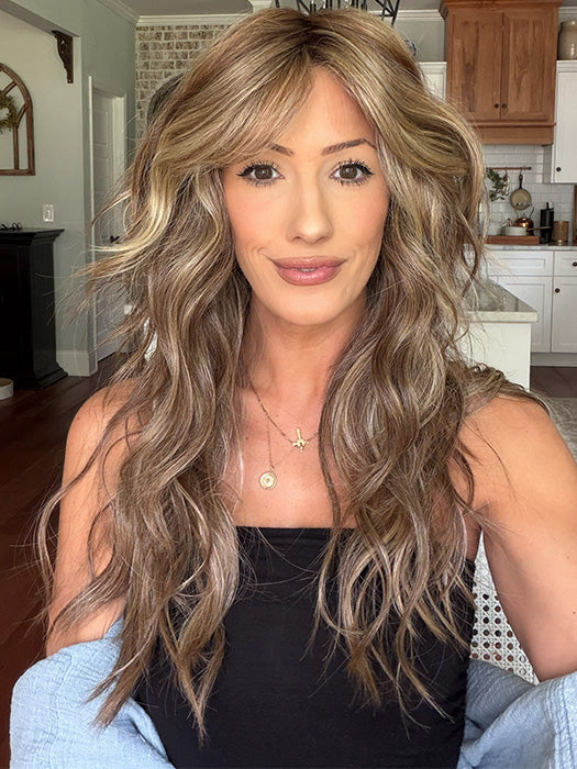 Jenna Fail @jenna_fail wearing GAIA by BELLE TRESS in color BROWN-SUGAR-COOKIE-R | The Roots are a Rich Brown Tone that seamlessly transitions into a Warm Golden Brown