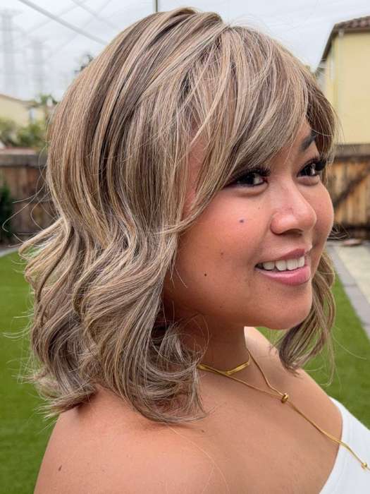 Arlah and Katrina @wearethehairsiss wearing GRANADA by BELLETRESS in color MACADAMIA LATTE R | A combination of Medium and Light Brown, highlighted with Light Gold Blonde, and a mixture of Ash Blonde and Light Gold Blonde, Rooted with Medium and Light Brown