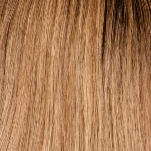 HIGHLIGHTED-BROWN-ROOT | Medium Brown Base with a combination of Light Cool Blond and Dark Warm Blond Highlights.