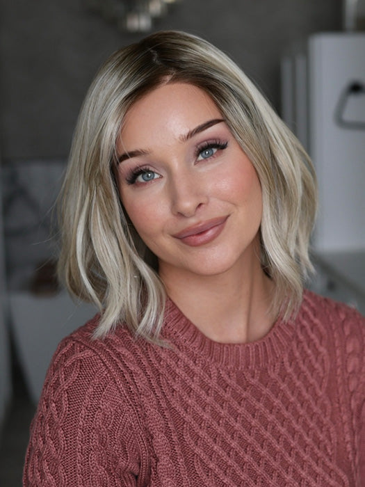 Heather @cjswigs wearing HOLLIE by JON RENAU in color FS17/101S18 PALM SPRINGS BLONDE | Light Ash Blonde with Pure White Natural Violet Bold Highlights, Shaded with Dark Natural Ash Blonde