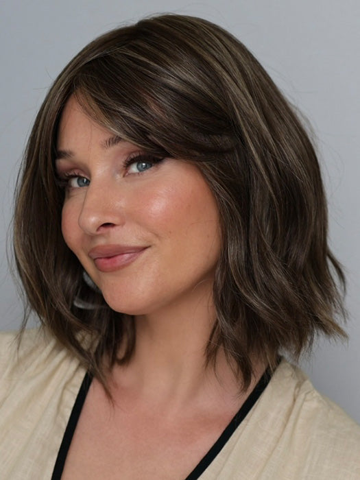 Heather @cjswigs wearing HOLLIE by JON RENAU in color 8RH14 MOUSSE CAKE | Medium Brown with 33% Medium Natural Blonde Highlights