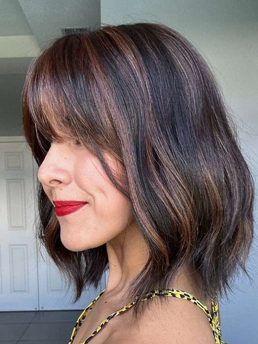Lorena @faux.hurr.lifee wearing HOLLIE by JON RENAU in color FS4/33/30A MIDNIGHT COCOA | Dark Brown, Medium Red, Medium Natural Red Blonde/Brown Blend with Medium Natural Red Blonde/Brown Blend Bold Highlights