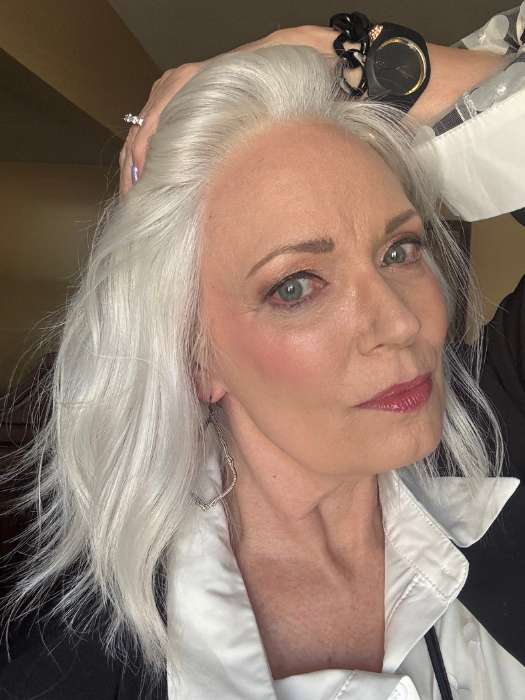 Mel B. @mels.be.ageless wearing HOLLIE by JON RENAU in color 60 WINTER SUN | Pure White