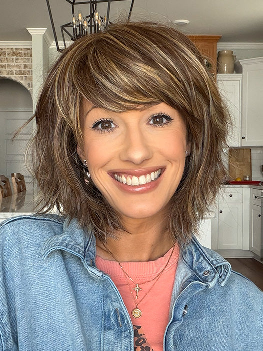 Jenna Fail @jenna_fail wearing HOLLIS by ESTETICA in color CARAMELKISS | Golden Brown w/Light Copper Blonde Highlights