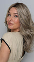 Heather @cjswigs wearing ISABEL by BELLE TRESS in color SHAKEN OATMILK BLONDE R | A Medium and Light Brown Base with Cool and Neutral Blonde, and Light Blonde Highlights with a Medium Brown Root
