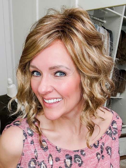 Marcie Mertz @wig.obsessed wearing JULIANNE LITE by JON RENAU in color 14/26S10 SHADED PRALINES N' CREAM | Light Gold Blonde & Medium Red-Gold Blonde Blend, Shaded with Light Brown