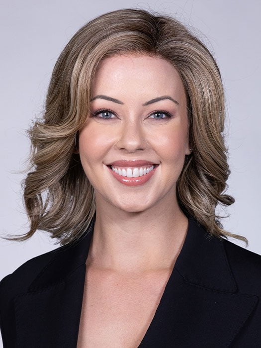 BROWN SUGAR BLONDE-R 6/12/22A+8 | A warm, dimensional blend of medium brown and golden blonde highlights with natural-looking darker roots for depth and a sun-kissed finish.