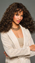 Model is wearing ZARIYA by KIM KIMBLE in color MC4/10SS ESPRESSO MARTINI | Dark Brown with Lighter Brown Highlights