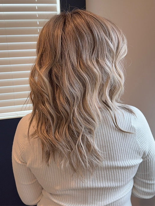 Katrina & Arlah Soriano @wearthehairsis wearing KELLY by BELLE TRESS in color COOL CHAI BLONDE-R | A balanced cool blonde with softly contrasted darker roots, a fresh twist on classic blonde tones.