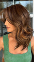 Jenna Fail @jenna_fail wearing LAGUNA BEACH by BELLE TRESS in color MOCHA MAPLE BROWN | A mix of Dark Brown, Medium Brown, Light Auburn, Medium Strawberry