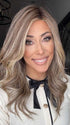 Nichole Corbett @nicholealee wearing LAUREN by BELLE TRESS in color SUNKISSED ALMOND R | A blend of Medium and Light Brown with Light Gold Blonde Highlights and a hint of Cooler Blonde, rooted with Medium and Light Brown | styled with curls