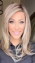 Nichole Corbett @nicholealee wearing LAUREN by BELLE TRESS in color SUNKISSED ALMOND R | A blend of Medium and Light Brown with Light Gold Blonde Highlights and a hint of Cooler Blonde, rooted with Medium and Light Brown