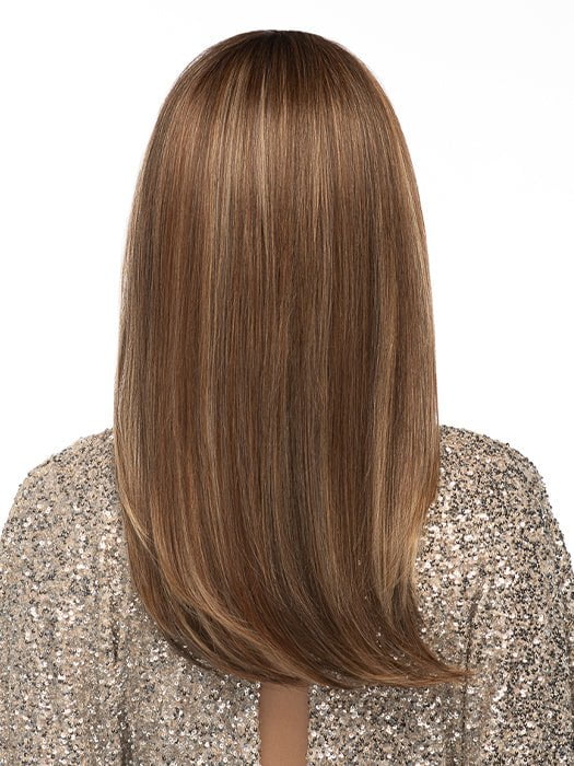 LEADING EDGE in color EL17/23R8| Pale Auburn Beige Blonde Blend, Rooted Medium Brown, Highlighted Light Blonde with face framimg highlights