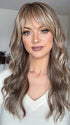 Sandy @i_be_wiggin wearing LIVERPOOL by BELLE TRESS in color MACADAMIA LATTE R | A combination of Medium and Light Brown, highlighted with Light Gold Blonde, and a mixture of Ash Blonde and Light Gold Blonde, Rooted with Medium and Light Brown