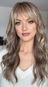 Sandy @i_be_wiggin wearing LIVERPOOL by BELLE TRESS in color MACADAMIA LATTE R | A combination of Medium and Light Brown, highlighted with Light Gold Blonde, and a mixture of Ash Blonde and Light Gold Blonde, Rooted with Medium and Light Brown