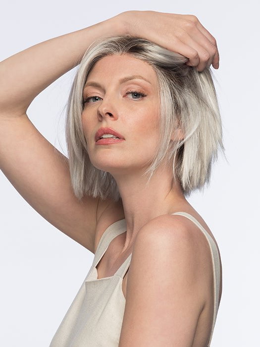 LUMI by Estetica in color SILVERSUN/RT8 | Iced Blonde with Soft Sand and Golden Brown Roots