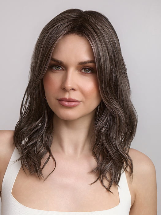 MAUDE by Amore in color MUSHROOM-GREY-R | Dark brown incorporates light brown and silvery grey tones with shadow roots for a stylish finish.