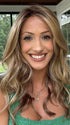 Jenna Fail @jenna_fail wearing MAYA HAND TIED by ENVY in color SPARKLING CHAMPAGNE | Medium Brown roots with overall Strawberry Blonde base and soft Golden Blonde highlights