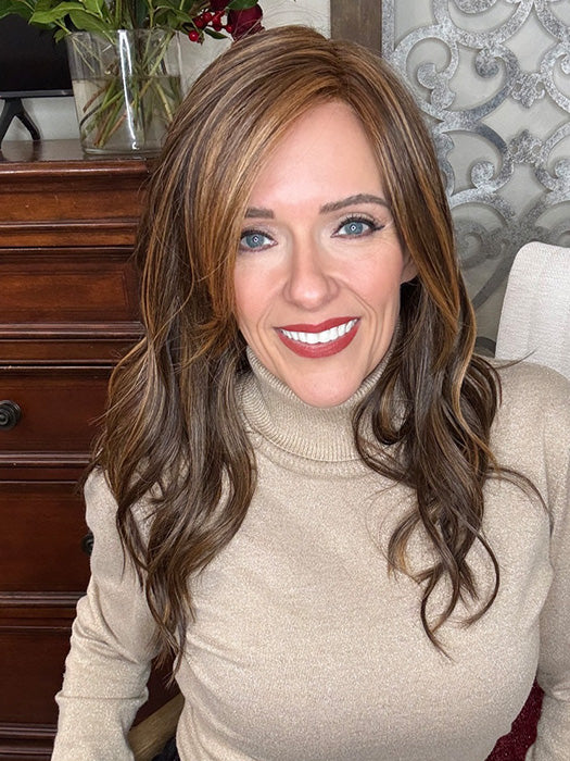 Marcie @wig.obsessed wearing MILANO by BELLE TRESS in color MOCHA MAPLE BROWN | A mix of Dark Brown, Medium Brown, Light Auburn, Medium Strawberry