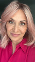 Emily H. @she_sheds_more wearing Mira by Amore in shade WATERMELON-R | Rich Pastel Pink Base with Subtle Soft Reddish Tone and Soft Dark Brown Roots