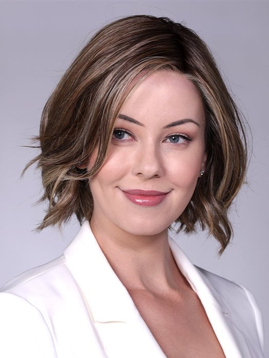 MISSONI V by BelleTress in SUNKISSED ALMOND R | A blend of Medium and Light Brown with Light Gold Blonde Highlights and a hint of Cooler Blonde, rooted with Medium and Light Brown