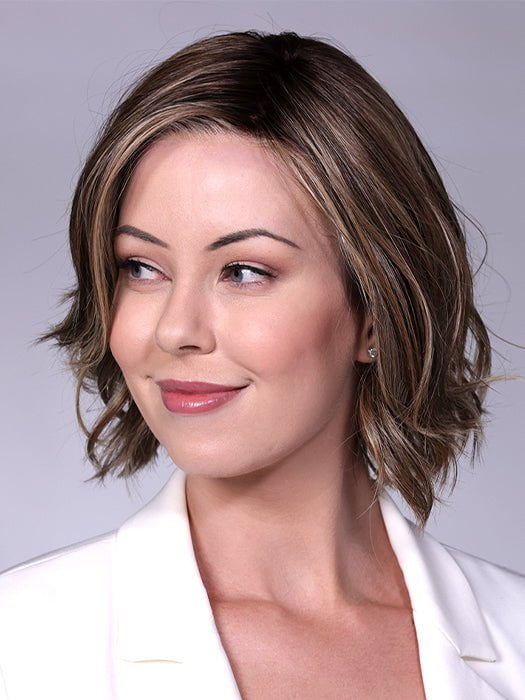 MISSONI V by BelleTress in SUNKISSED ALMOND R | A blend of Medium and Light Brown with Light Gold Blonde Highlights and a hint of Cooler Blonde, rooted with Medium and Light Brown