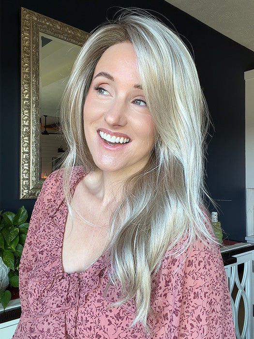 Carlyn @carlynwilson84 wearing OLIVIA by JON RENAU in color FS17/101S18 PALM SPRINGS BLONDE | Light Ash Blonde with Pure White Natural Violet Bold Highlights, Shaded with Dark Natural Ash Blonde