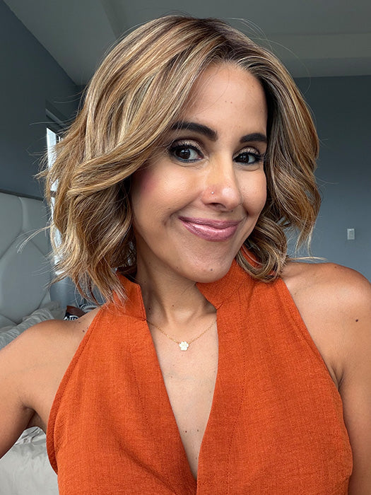 Lorena @faux.hurr.lifee wearing OLIVIA by BELLE TRESS in color JAMOCA-ALMOND-FUDGE-R | Deep mocha brown blended with subtle golden almond undertones and fudge-like highlights to create a rich brunette hue