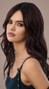Model is wearing DEEP PLUM BROWN- R | A rich blend of deep plum and dark brown tones, enhanced by a dark root that creates a bold and dramatic impression.