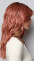 Model is wearing POSH WAVEZ in DUSTY ROSE | Medium Coral Red Base with Dark Brown Roots