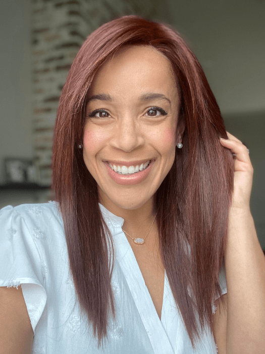 Brea @getwiggywithbrea wearing SHOW STOPPER by RAQUEL WELCH WIGS in RL33/35 DEEPEST RUBY | Dark Auburn Evenly Blended with Ruby Red