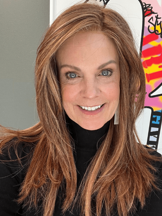Susan Sparks @sparkles_intheworld wearing SPOTLIGHT ELITE by RAQUEL WELCH WIGS in color RL31/29 FIERY COPPER | Medium Light Auburn Evenly Blended with Ginger Blonde