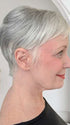 Mel B. @mels.be.ageless wearing PIXIE TP by AMORE in color SILVER-STONE | Dark Brown Base with Multi Grey Shades Blended