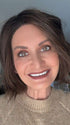 Emily @she_sheds_more wearing ESPRIT by ELLEN WILLE in color DARK-CHOCOLATE-ROOTED 6.30.4 | Dark Brown Base with Light Reddish Brown Highlights with Dark Roots