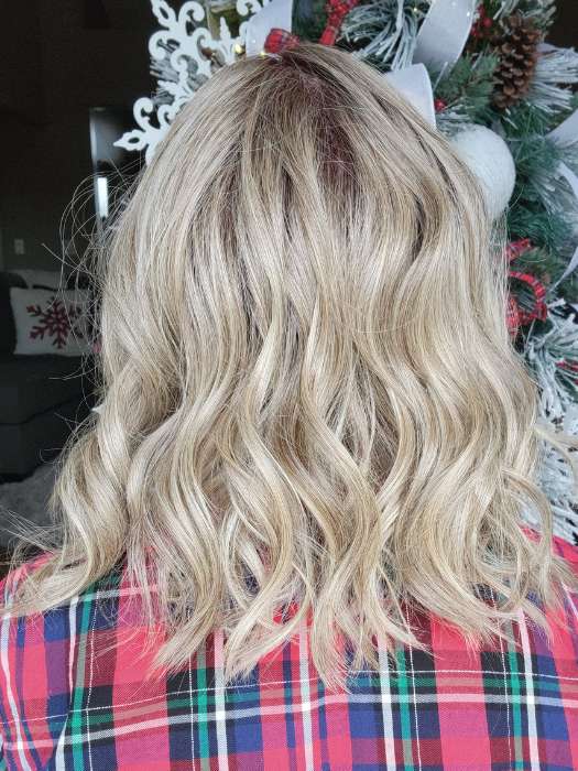 Natalie @vanish.into.thin.hair wearing MIU V by BELLETRESS in color SHAKEN OATMILK BLONDE R | A Medium and Light Brown Base with Cool and Neutral Blonde, and Light Blonde Highlights with a Medium Brown Root
