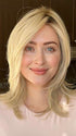 Steph @wigswithsteph wearing MALIBU by BELLETRESS in color CRUSHED ALMOND BLONDE R | A soft Neutral Light Blonde with a Light and Medium Blended Root Color.

