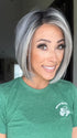 Nichole wearing DUA by ELLEN WILLE in DARK GREY FROSTED | A sophisticated, cool-toned grey with highlights that give your hair an icy, chic vibe.