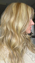 Carly wearing POSH WAVEZ by RENE OF PARIS in CREAMY TOFFEE R | Rooted Dark Blonde Evenly Blended with Light Platinum Blonde and Light Honey Blonde