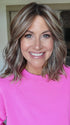 Natalie wearing SMOOTH WAVEZ by RENE OF PARIS in SNOWY UMBER R | Medium Ginger Brown base with White Blond highlights  