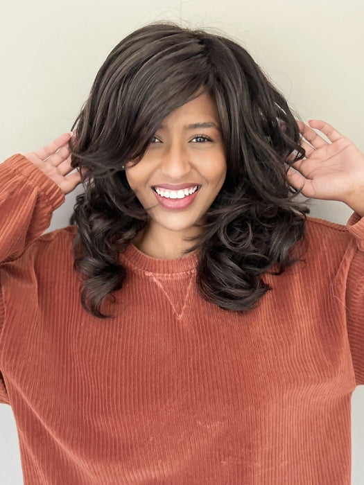 Sophia wearing ALWAYS by RAQUEL WELCH in RL2/4 OFF BLACK | Black Evenly Blended with Dark Brown Highlights