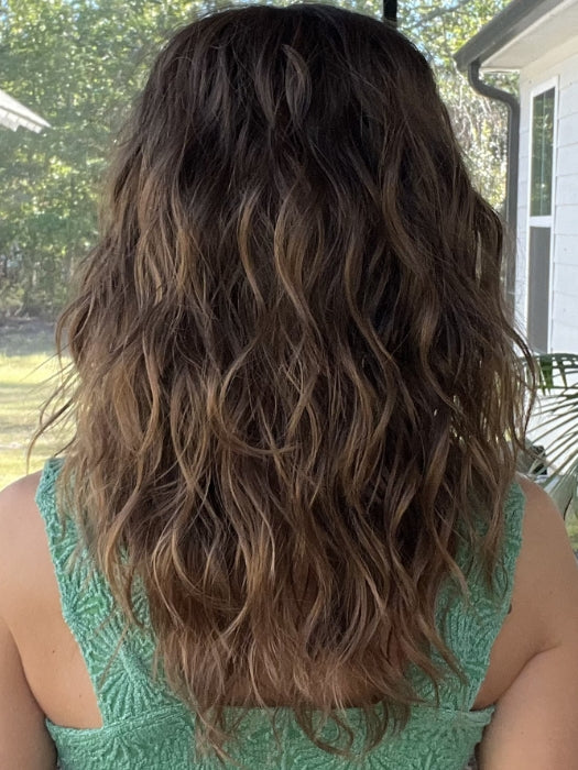 Jenna Fail @jenna_fail wearing SERENA by ELLEN WILLE in color CHOCOLATE TIPPED 830.9 | Medium Brown, Light Auburn and Medium Warm Brown Blend with Lighter Tipped Ends